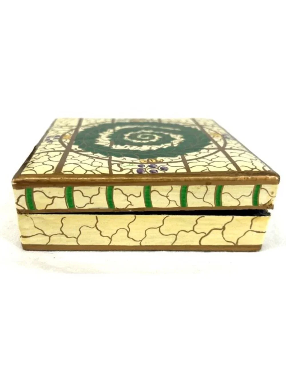 India Coasters Hand Painted Lacquered Paper Mache 6 Coasters w/ Box